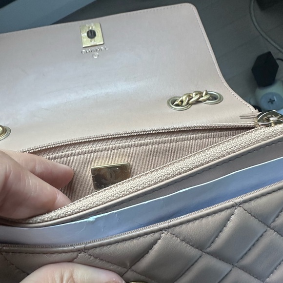 CHANEL Lambskin Quilted Pillow Crush Wallet On Chain WOC Dark Beige - Picture 9 of 12